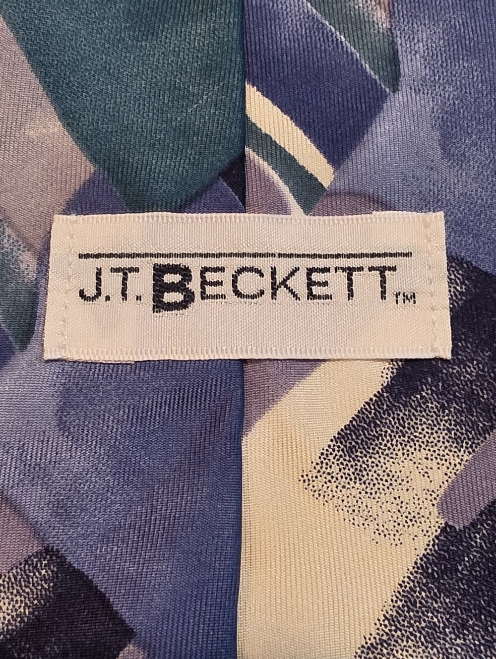 J.T. Beckett Geometric Print Silk Tie in Blue and Teal